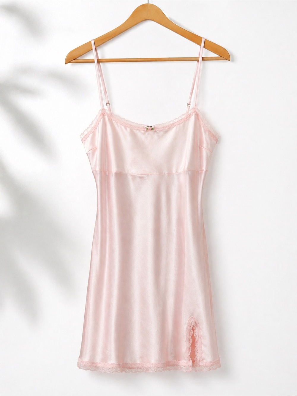 Pink Satin Mini Slip Dress Lace Trim Rosette Y2K Coquette Size XL